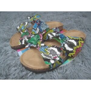 Moda‎ Shoes Womens Size 6.5 Multicolor Bow Slide Sandals Snake Print Comfort
